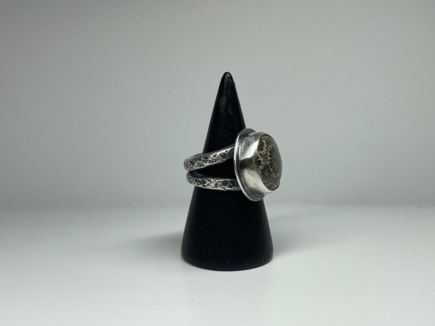 Fossilized Coral and Sterling Ring - US 5