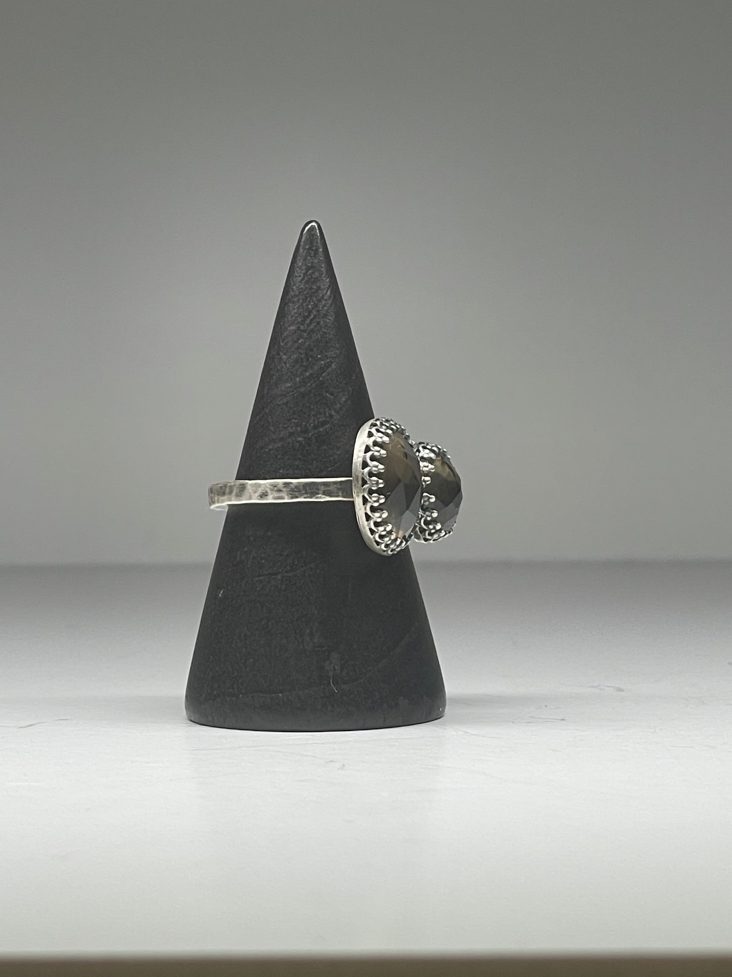 Faceted Smokey Quartz and Sterling Doublet Ring - US 6