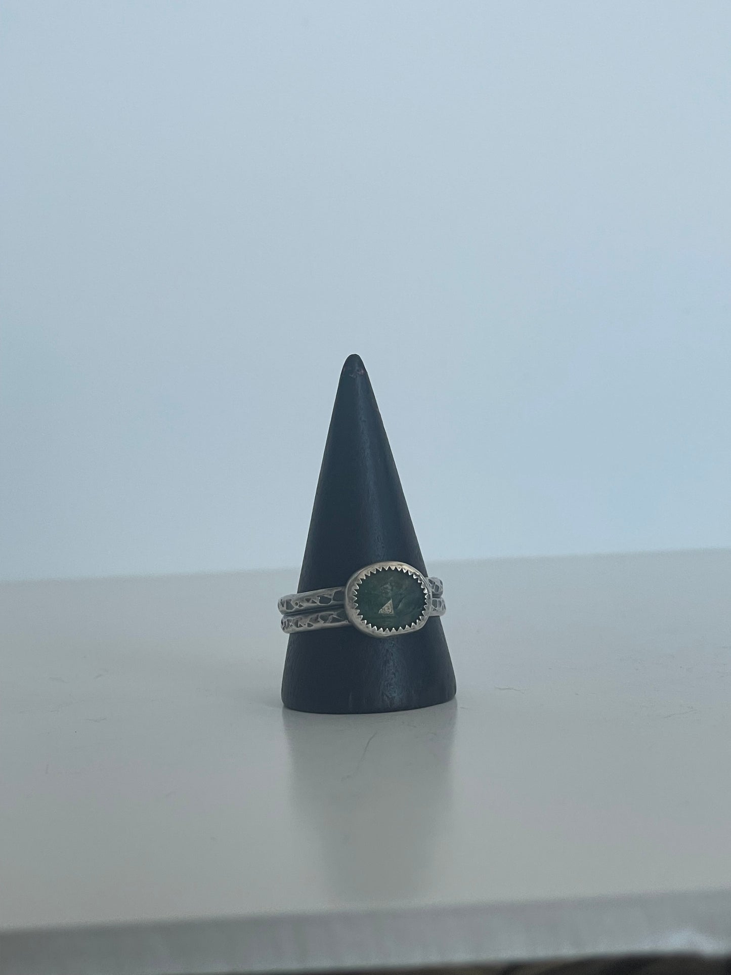 Moss Agate and Sterling Ring - US 11.5