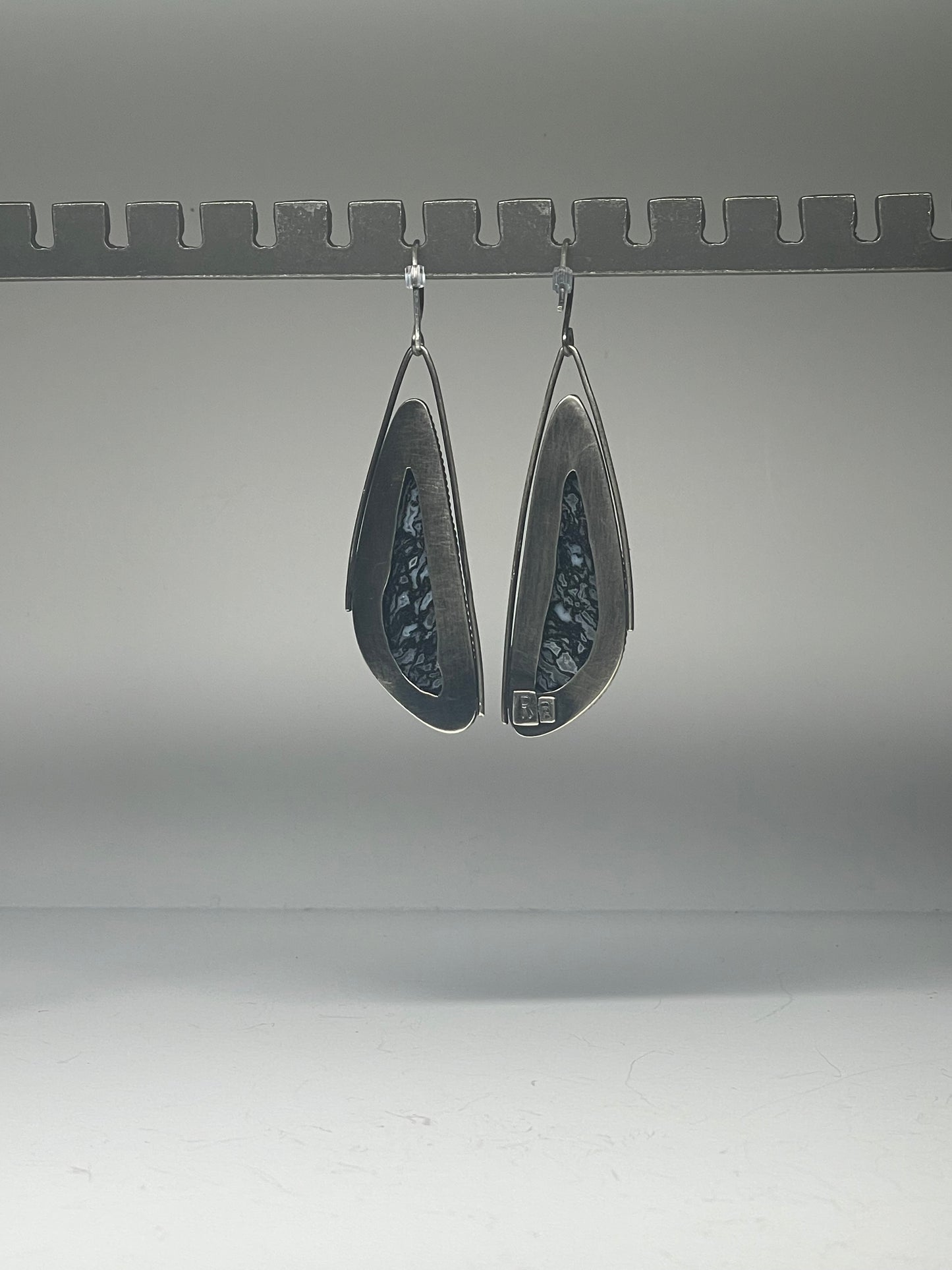 Agatized Dinosaur Bone and Sterling Earrings