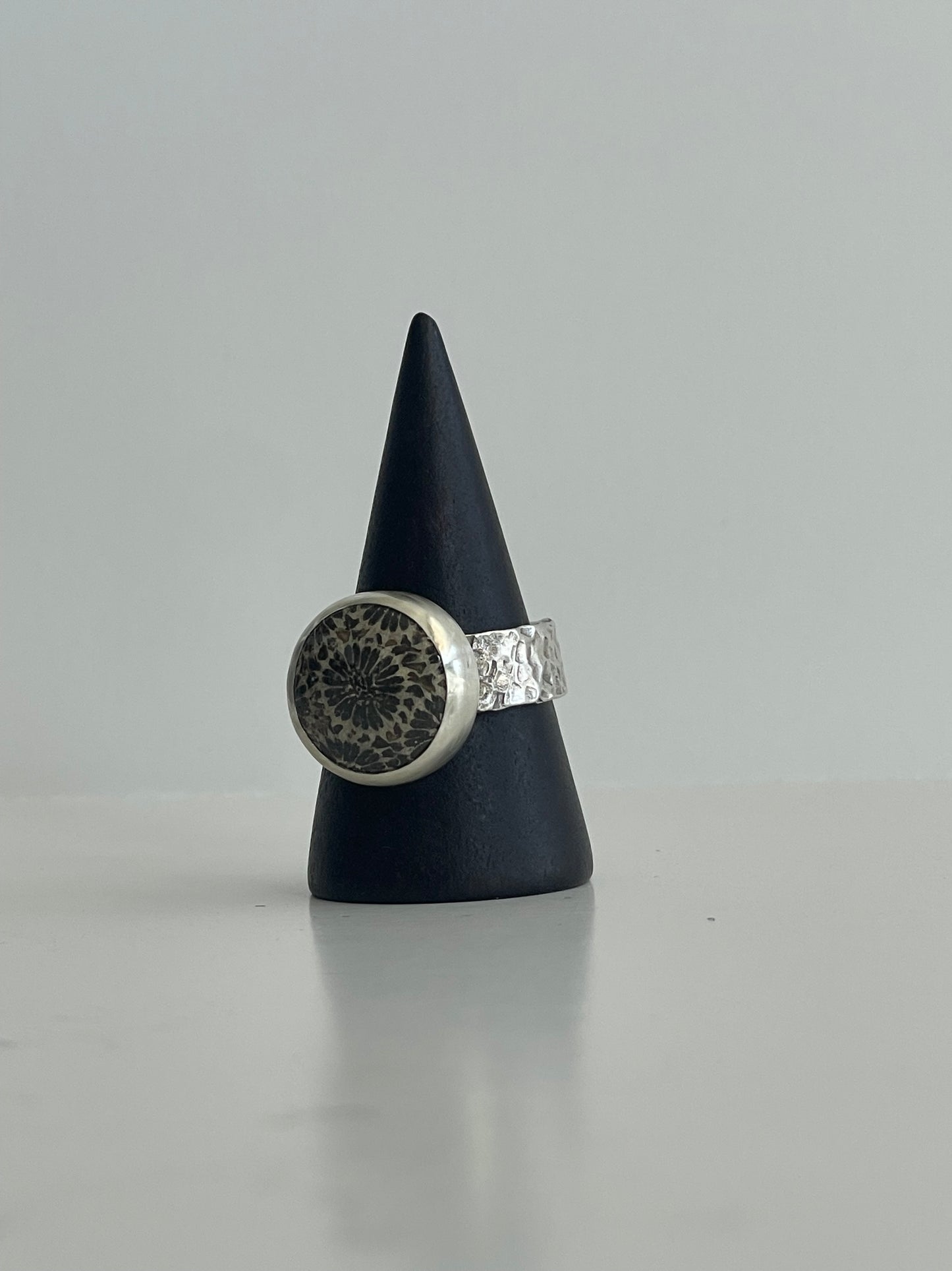 Fossilized Coral and Sterling Ring - US 8