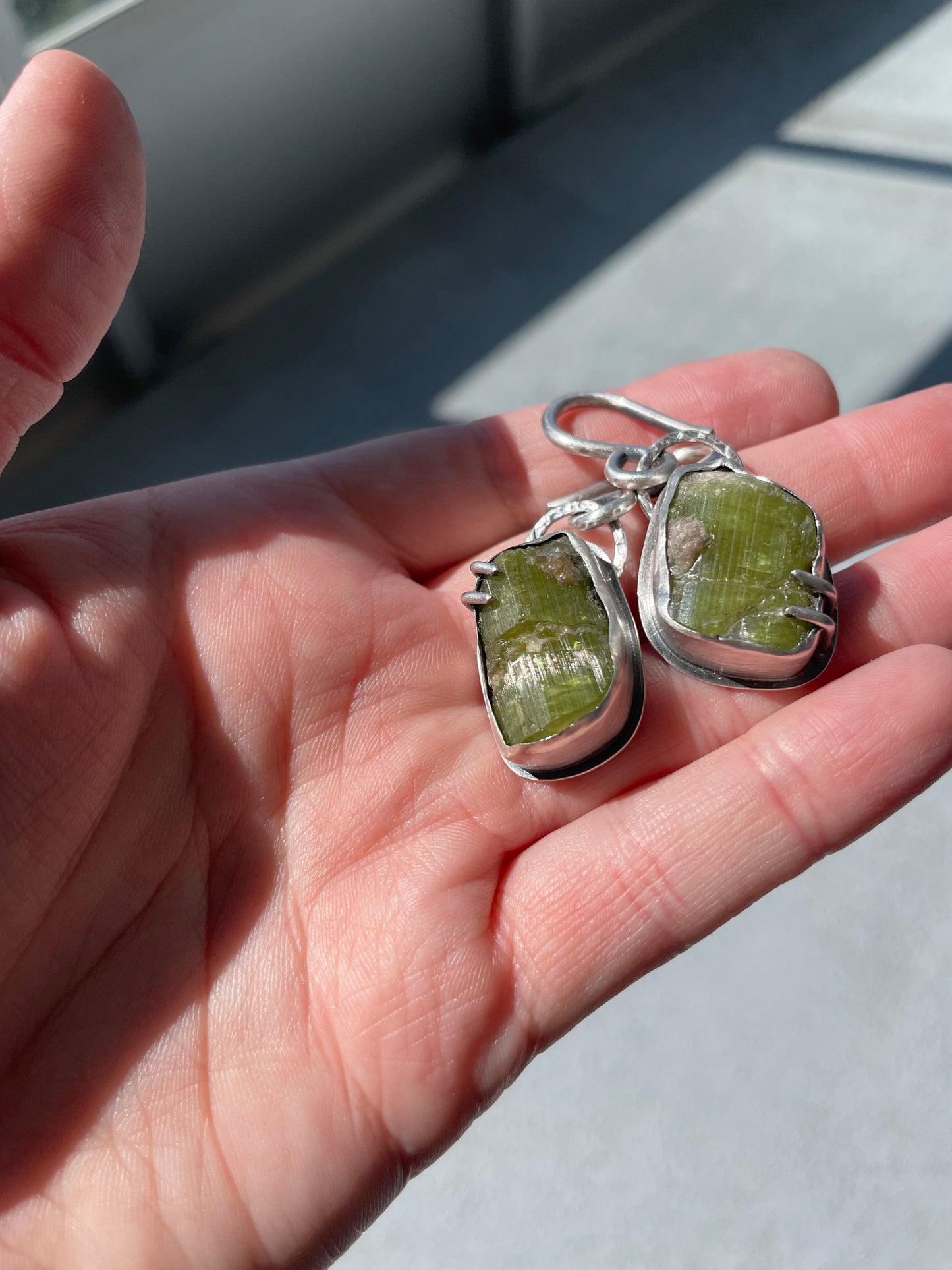 Tourmaline and Sterling Ear Weights