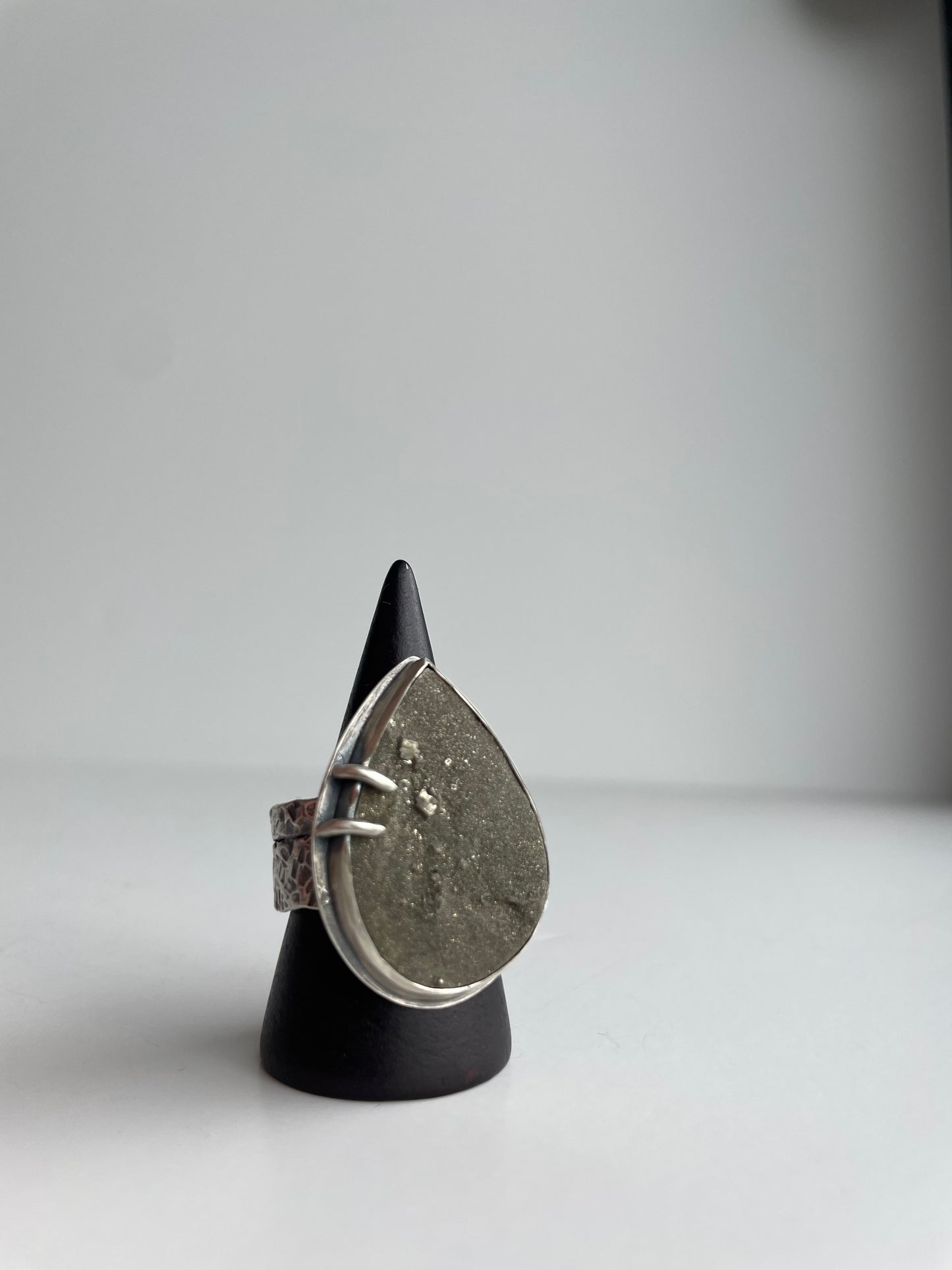 Druzy Pyrite and Sterling Ring - US 8.25