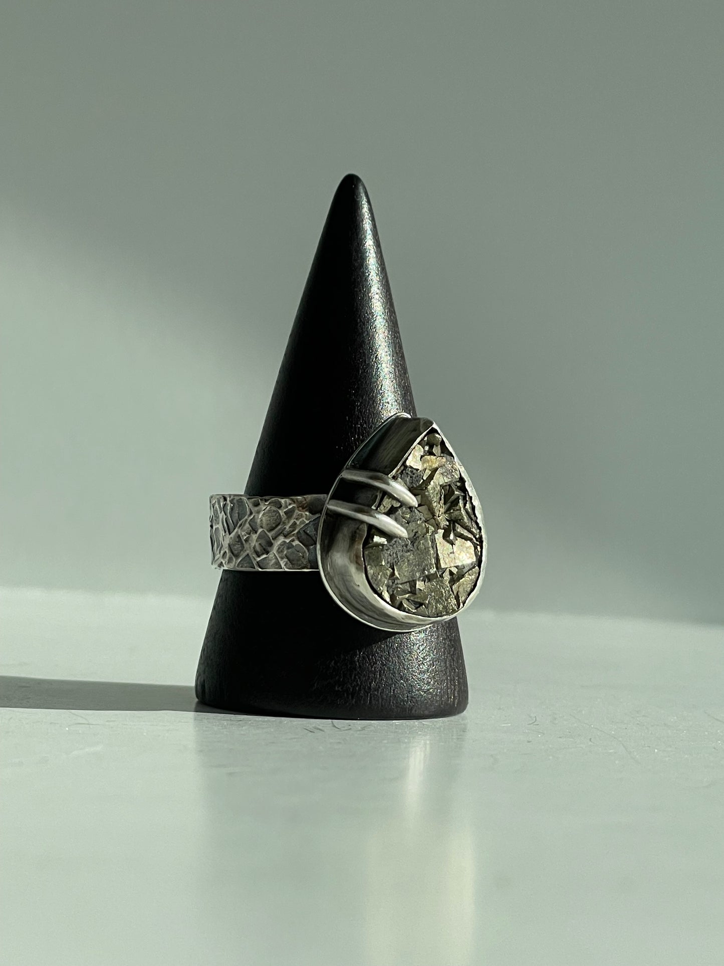 Druzy Pyrite and Sterling Ring - US 10
