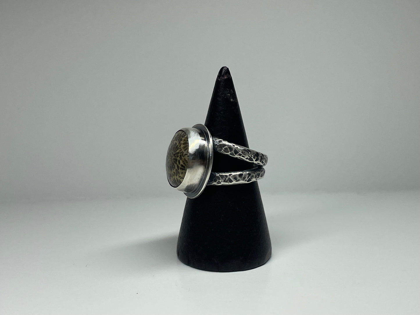 Fossilized Coral and Sterling Ring - US 5