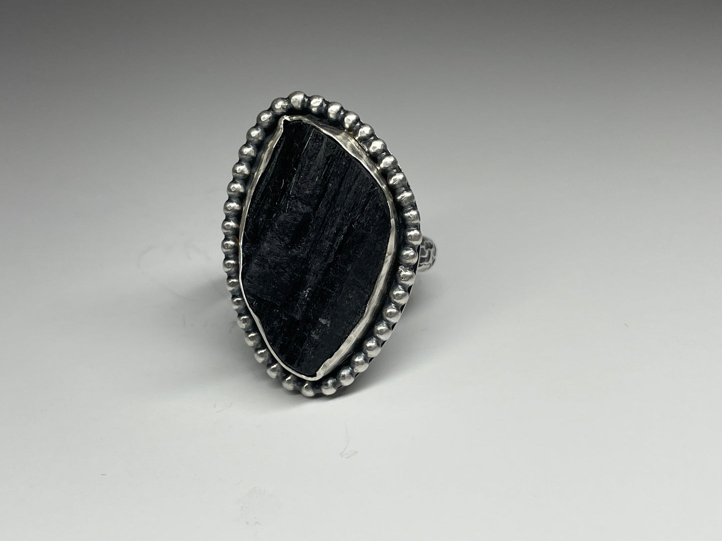Black Tourmaline and Sterling Ring - US 9