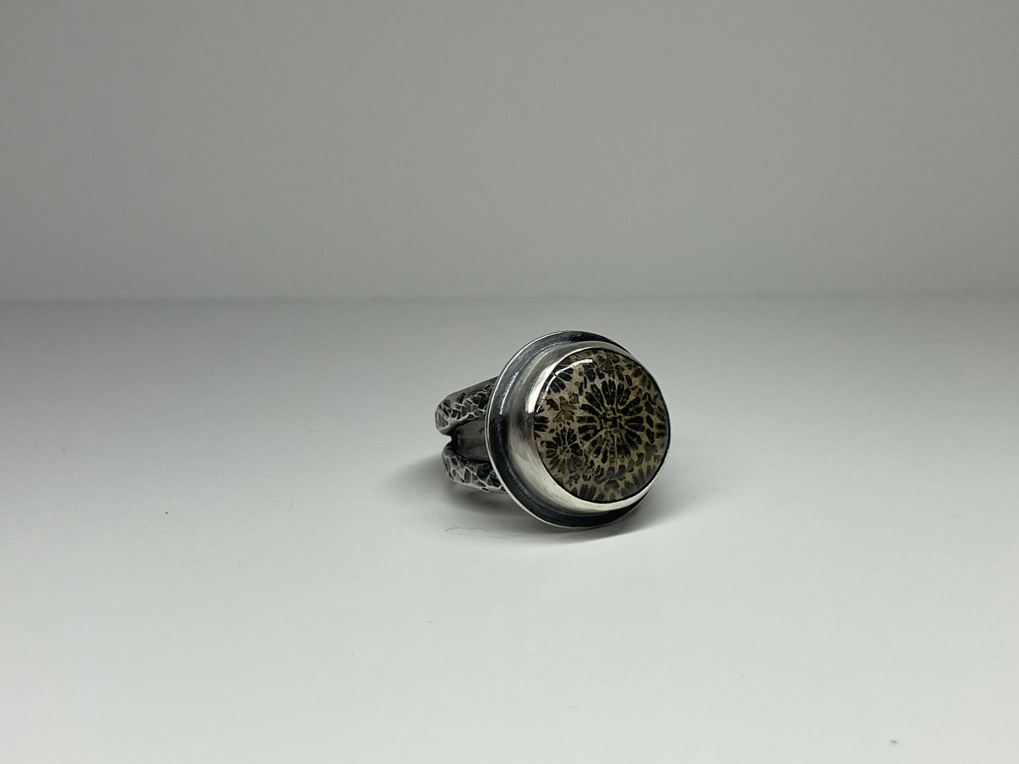 Fossilized Coral and Sterling Ring - US 5