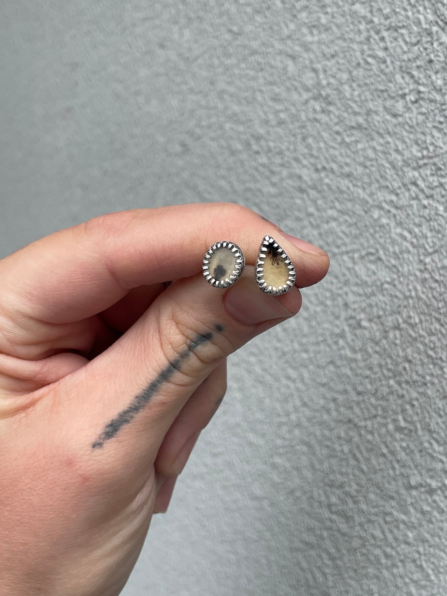 Dendritic Agate and Sterling Studs