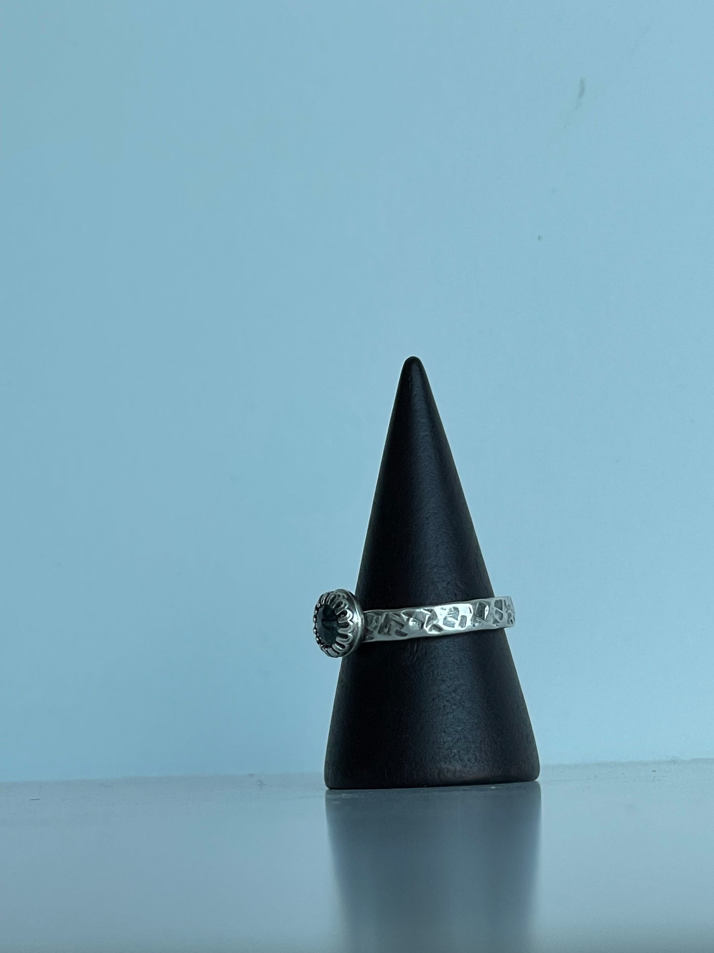 Moss Kyanite and Sterling Ring - US 7.25