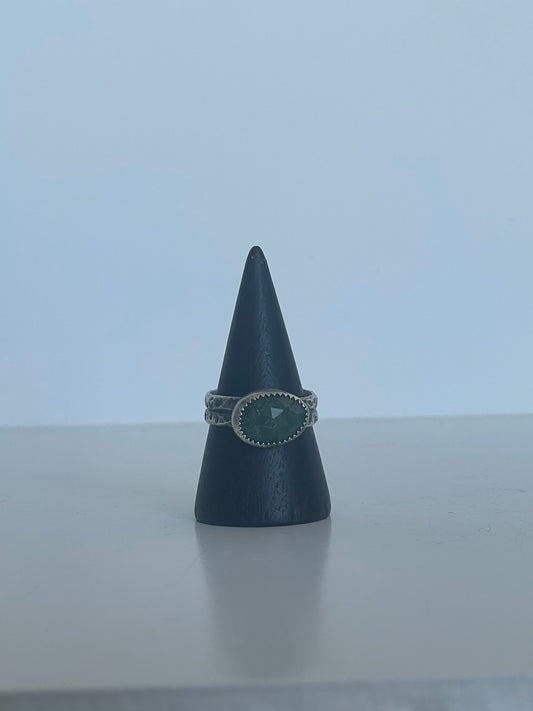 Moss Agate and Sterling Ring - US 7.5