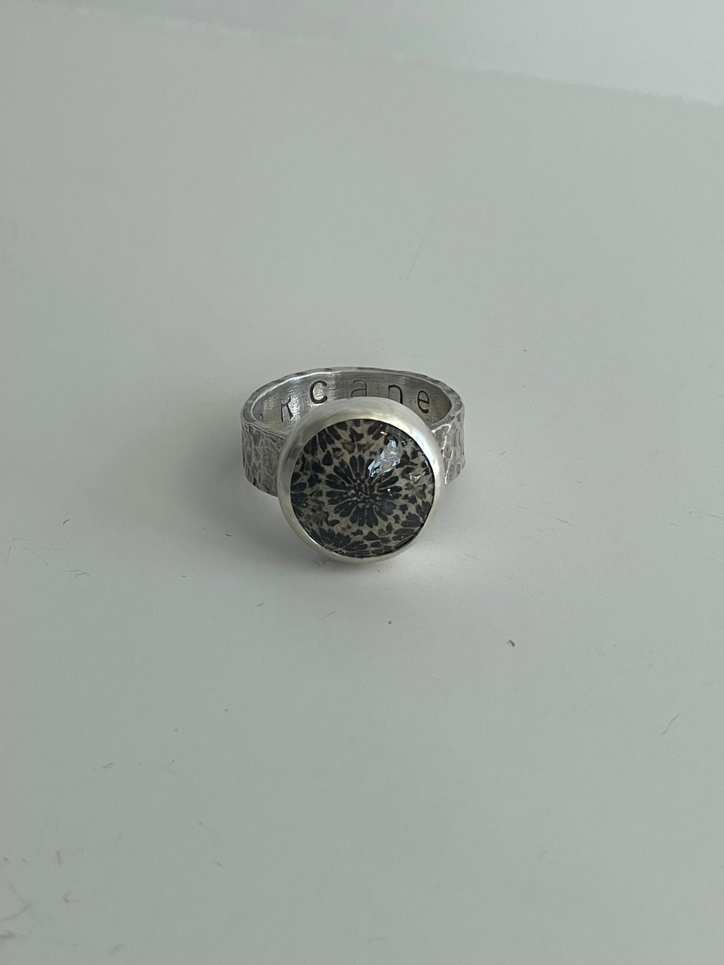 Fossilized Coral and Sterling Ring - US 8