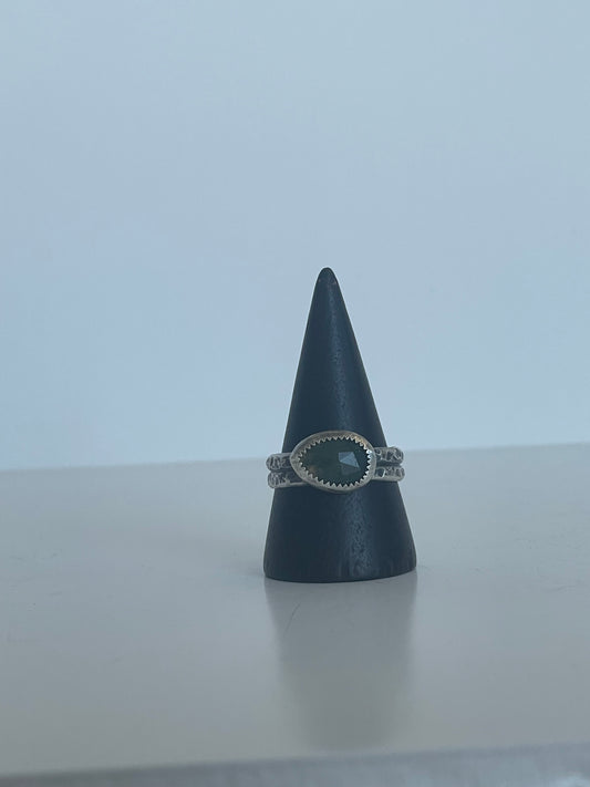 Moss Agate and Sterling Ring - US 9.5