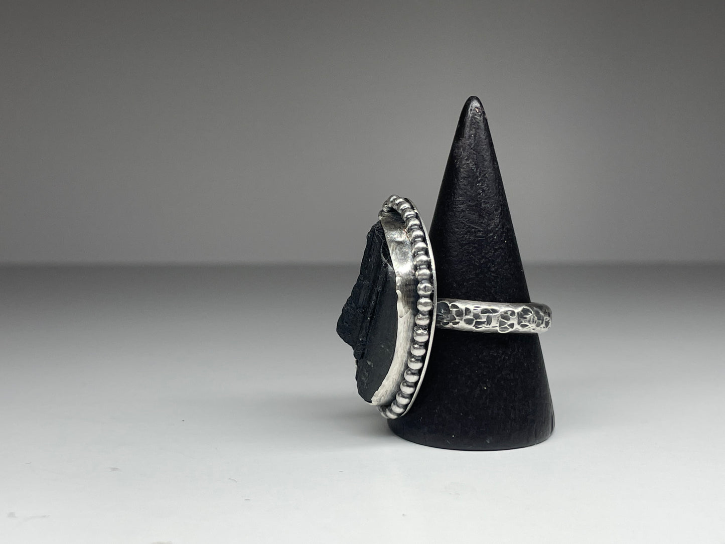 Black Tourmaline and Sterling Ring - US 9