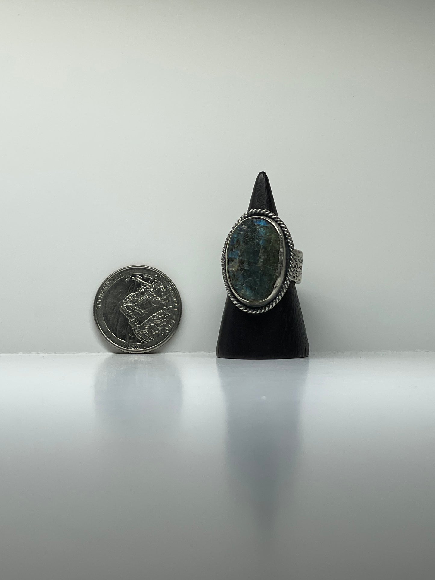 Raw Labradorite and Sterling Ring - US 5.75