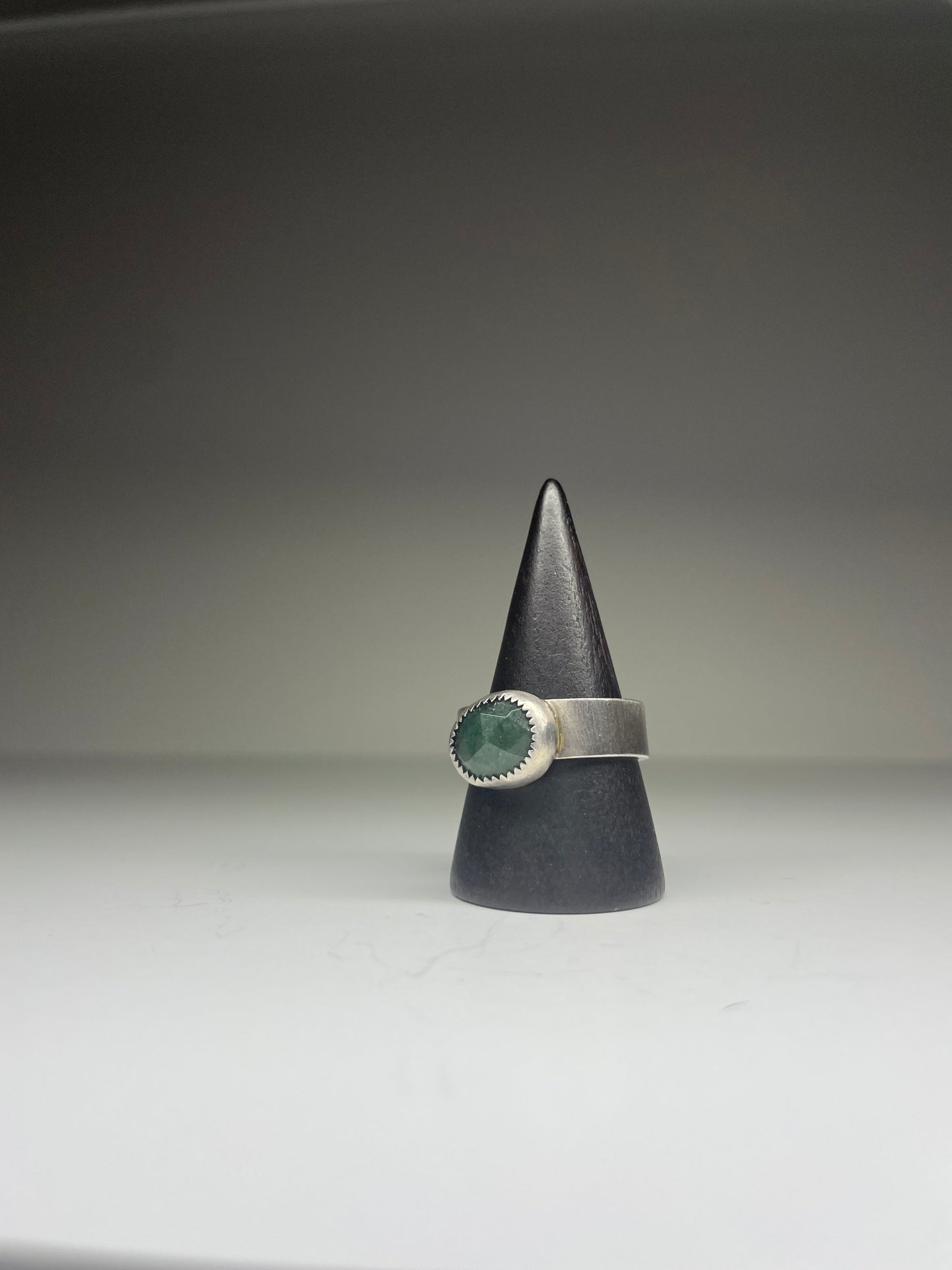 Faceted Moss Agate and Sterling Ring - US 9