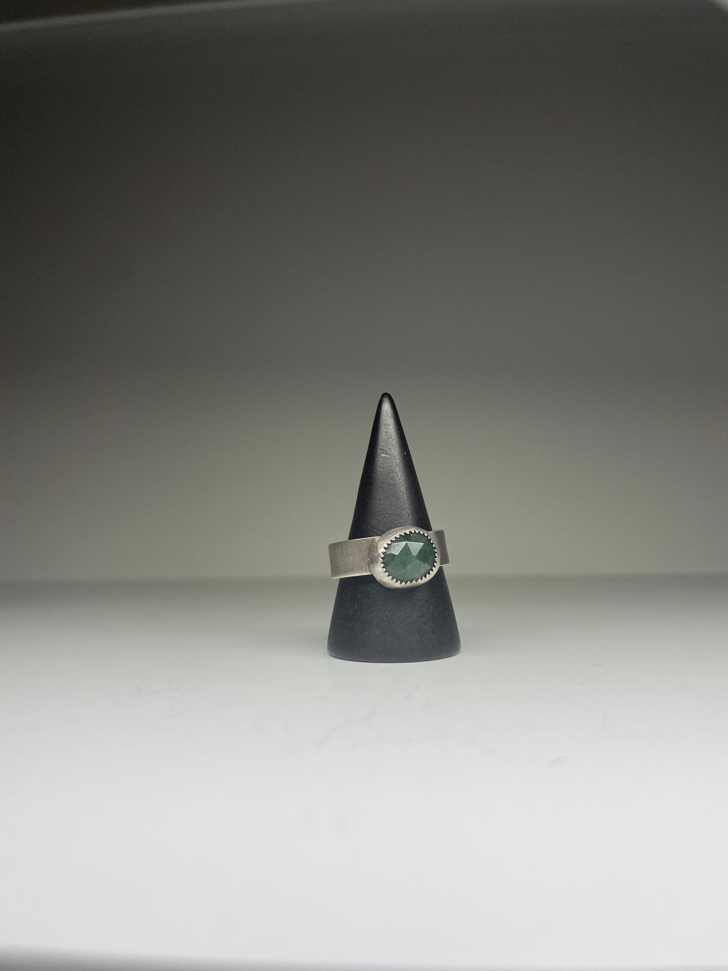 Faceted Moss Agate and Sterling Ring - US 9