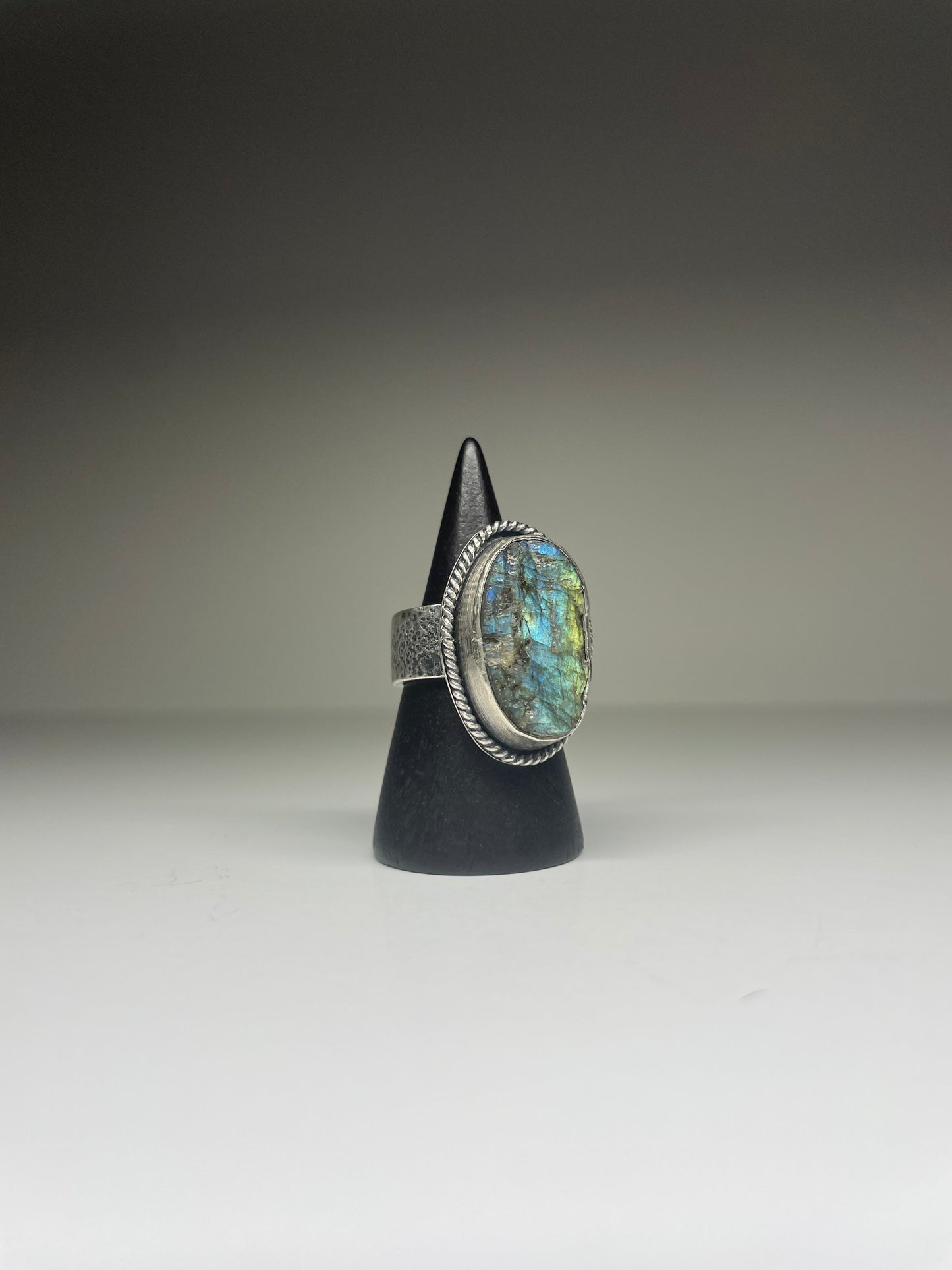 Raw Labradorite and Sterling Ring - US 5.75
