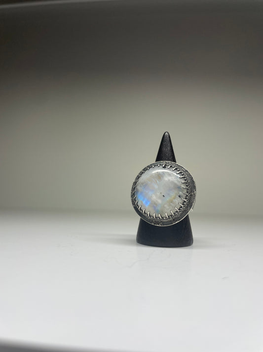 Rainbow Moonstone and Sterling Ring - US 8.5