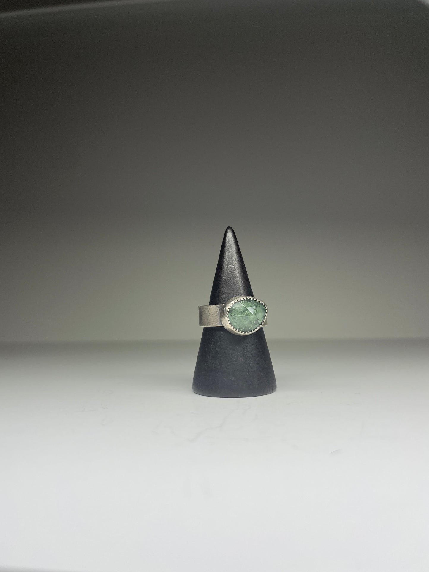 Faceted Moss Agate and Sterling Ring - US 6.5