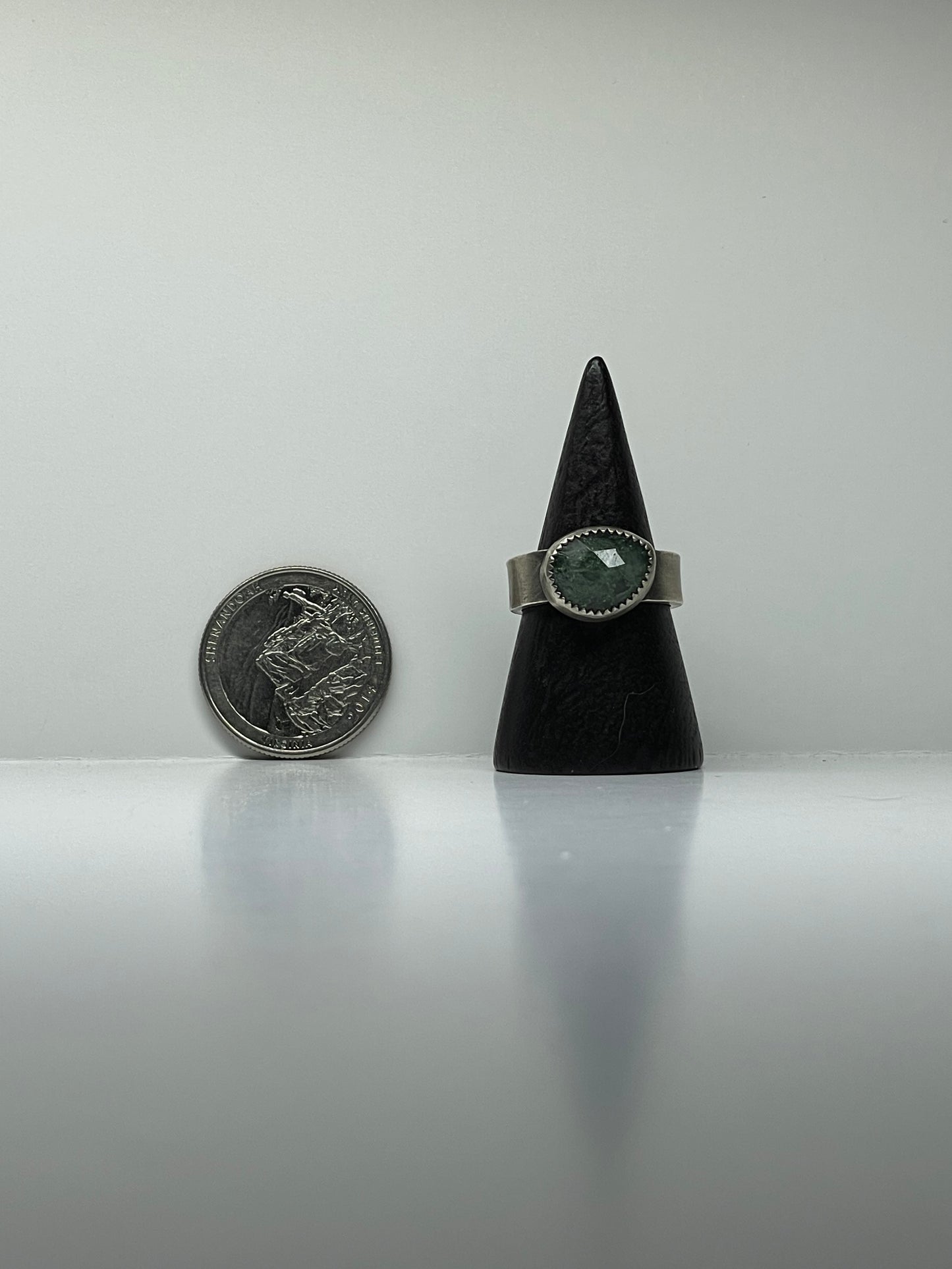 Faceted Moss Agate and Sterling Ring - US 6.5