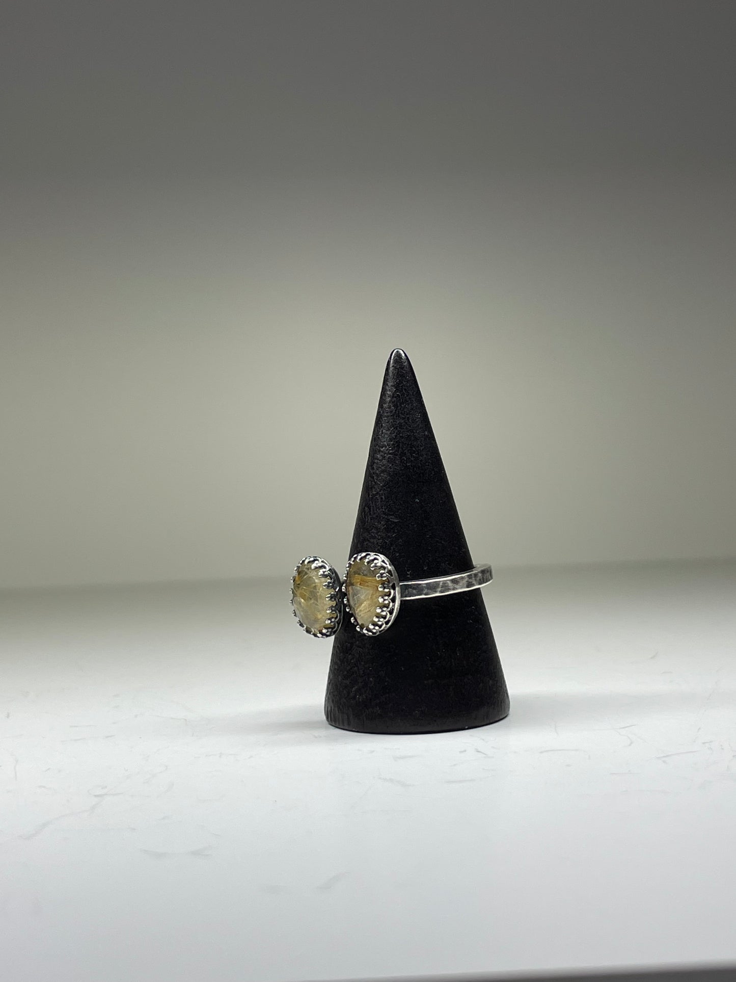 Faceted Rutilated Quartz and Sterling Doublet Ring - US 8