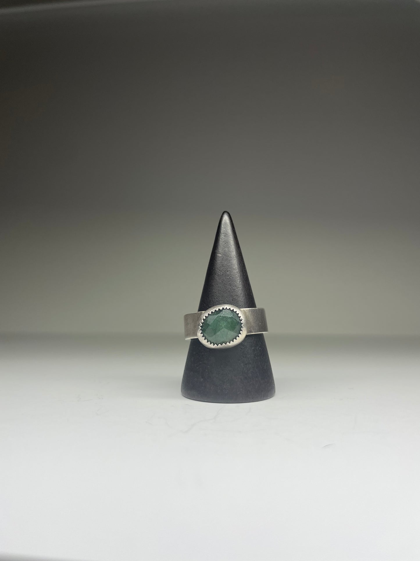 Faceted Moss Agate and Sterling Ring - US 9