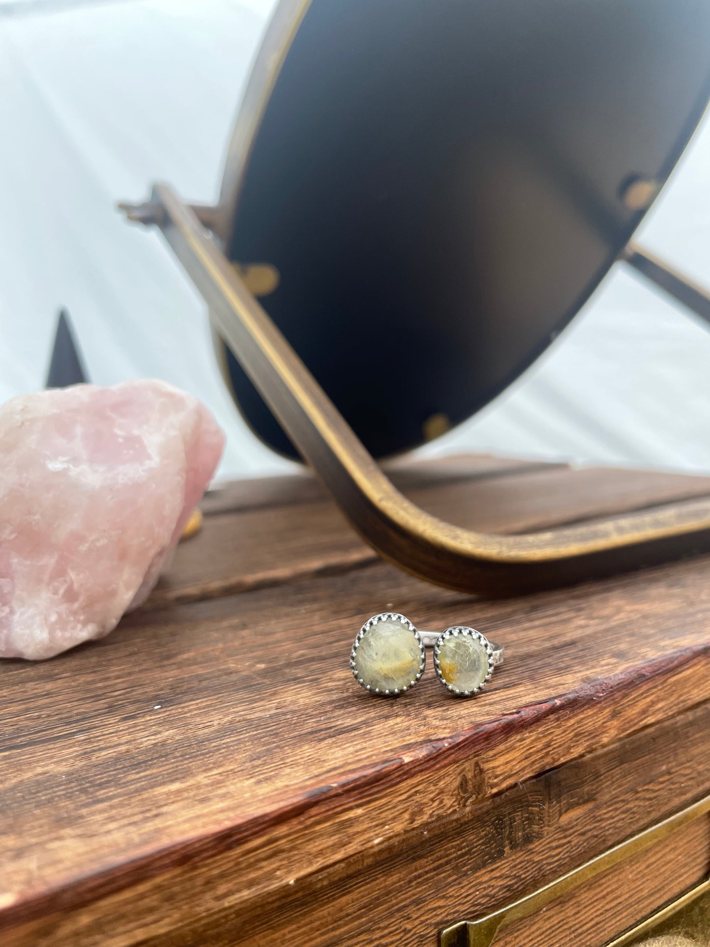 Faceted Rutilated Quartz and Sterling Doublet Ring - US 9