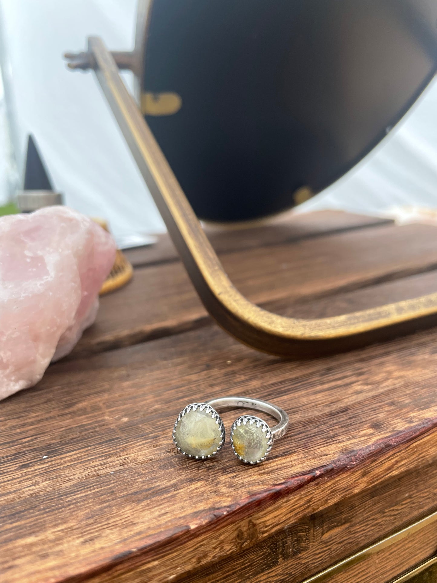 Faceted Rutilated Quartz and Sterling Doublet Ring - US 9