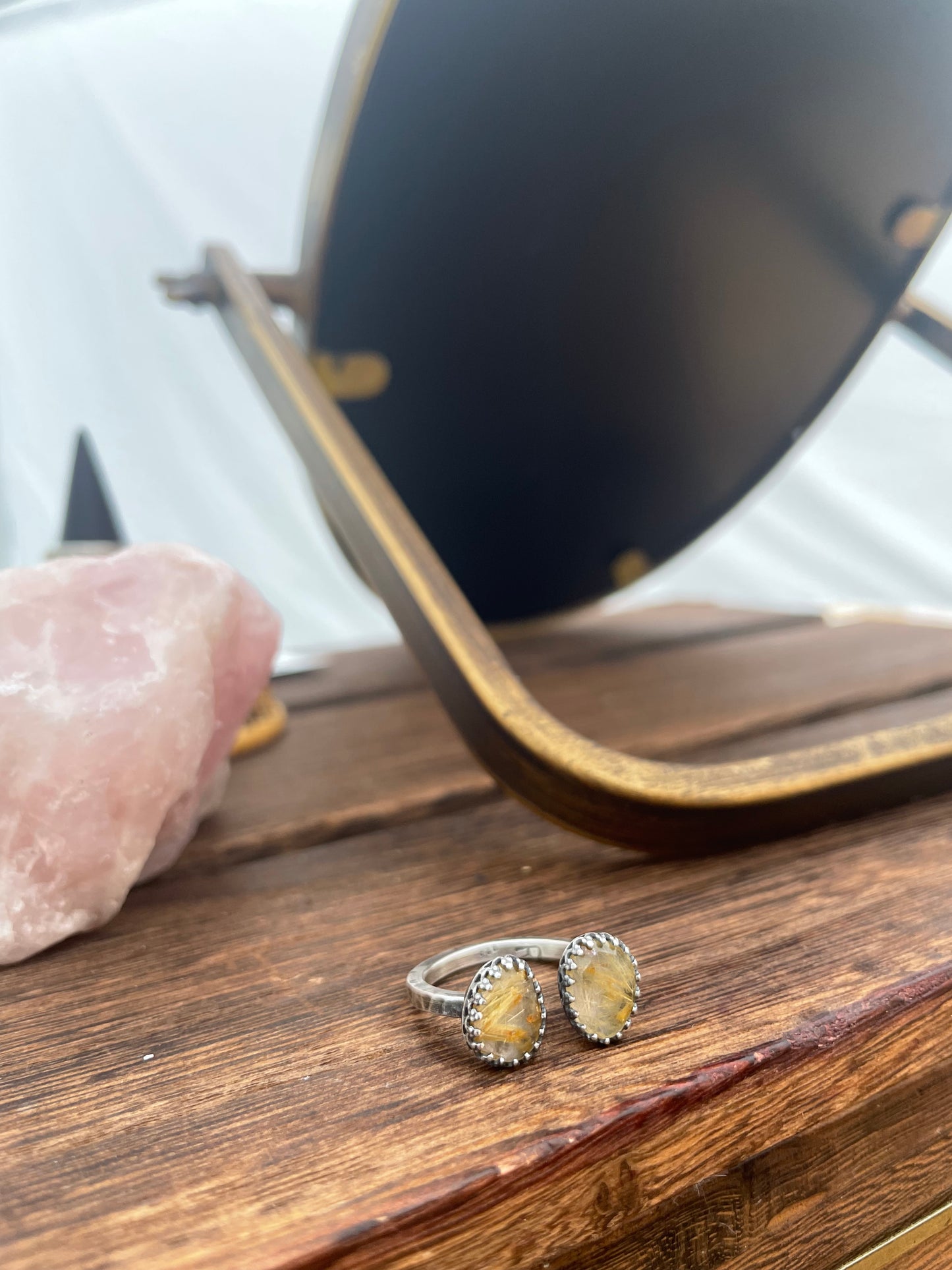 Faceted Rutilated Quartz and Sterling Doublet Ring - US 8