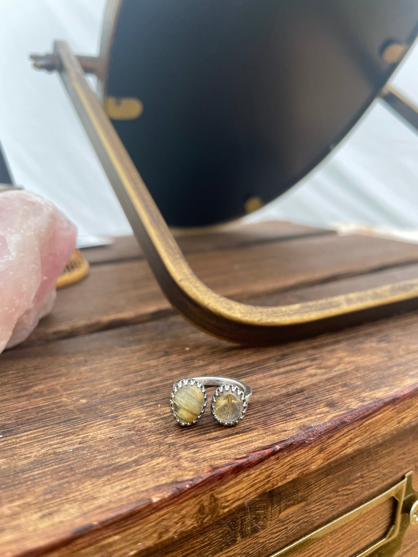 Faceted Rutilated Quartz and Sterling Doublet Ring - US 5